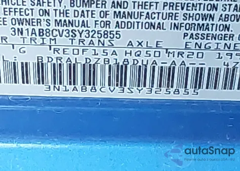 2025 Nissan Sentra Sv from USA, damaged, VIN 3N1AB8CV3SY325855